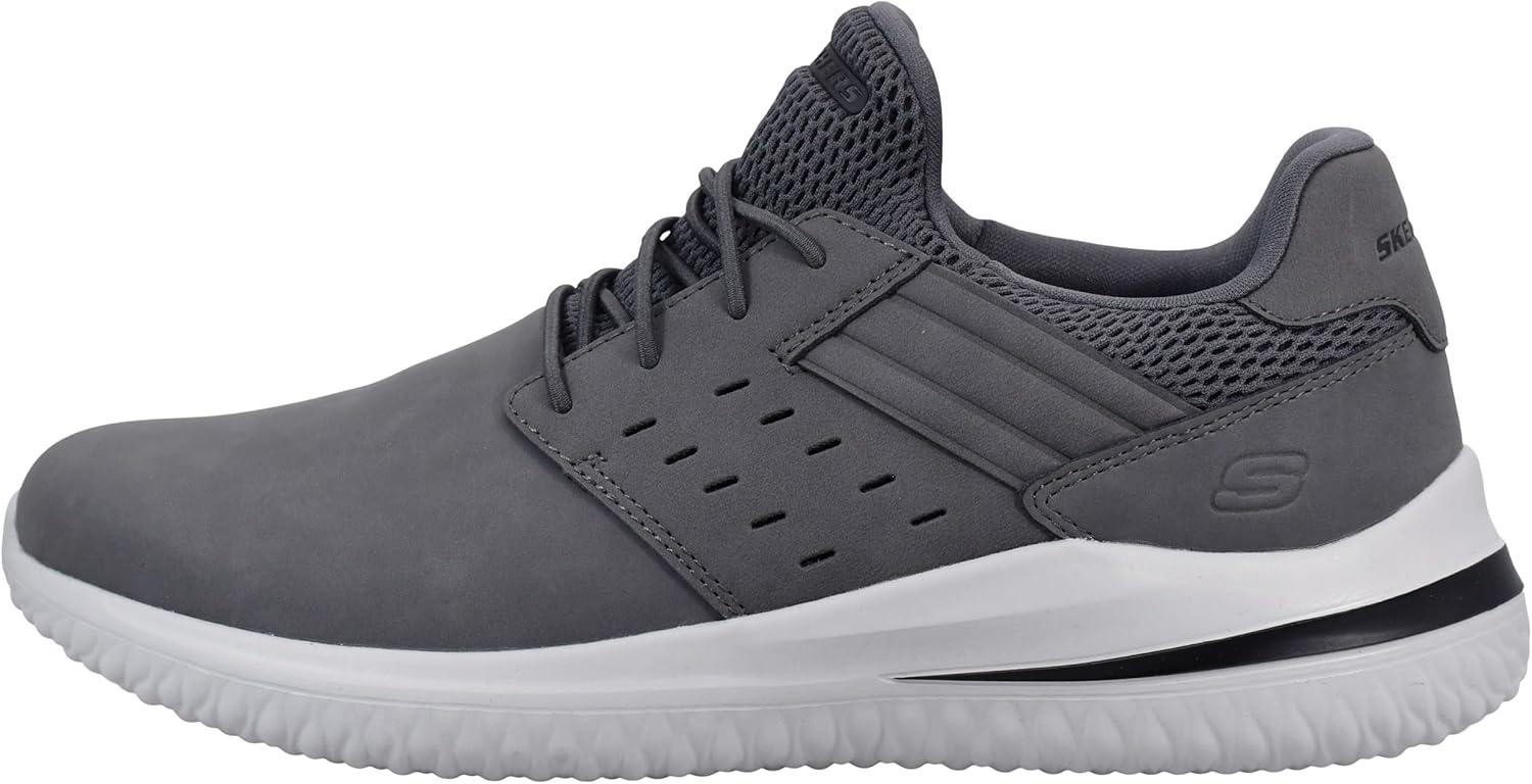 imageSkechers Mens Delson 30  Ezra Leather Bungee Lace Slip on SneakersGrey