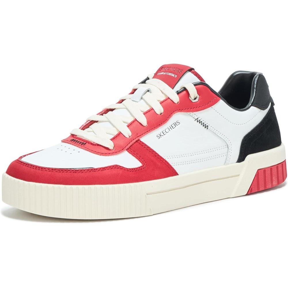 imageSkechers Mens Jade Kovos Leather and Suede Laceup SneakersWhiteRedBlack