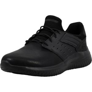 Skechers Men’s Delson 3.0 – Ezra Leather Bungee Lace Slip on Sneakers(Black/Black)