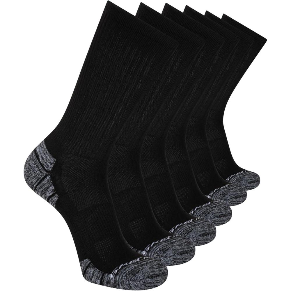 imageSkechers Mens Classic ComfortFit ampamp Cushioned Footbed Crew Socks 6PackBlackWhite