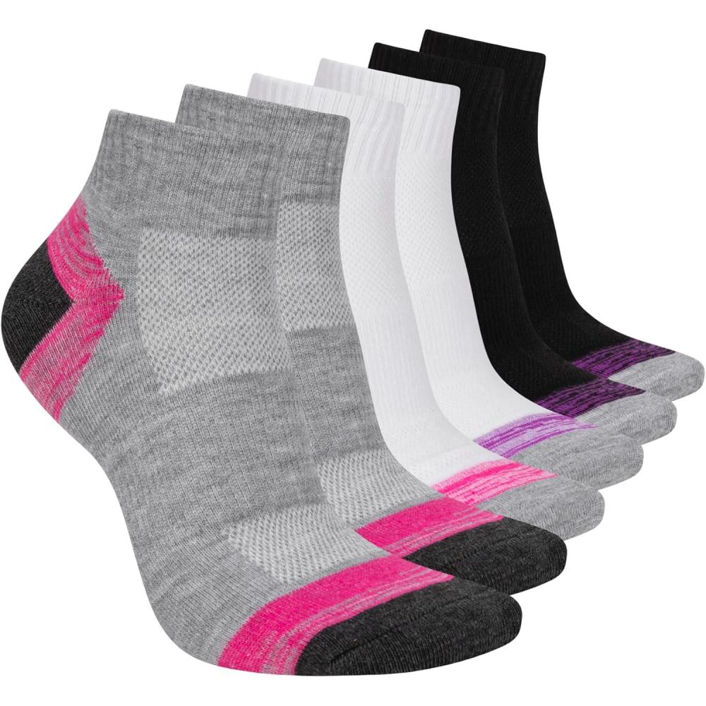 imageSkechers Womens 6Pack Performance Quarter Crew Socks Breathable ampamp Cushioned FootbedMedium Grey