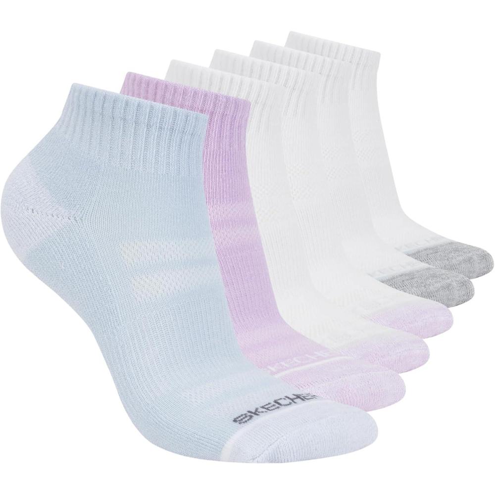 imageSkechers Womens 6Pack Performance Quarter Crew Socks Breathable ampamp Cushioned FootbedSkyOrchidWhite