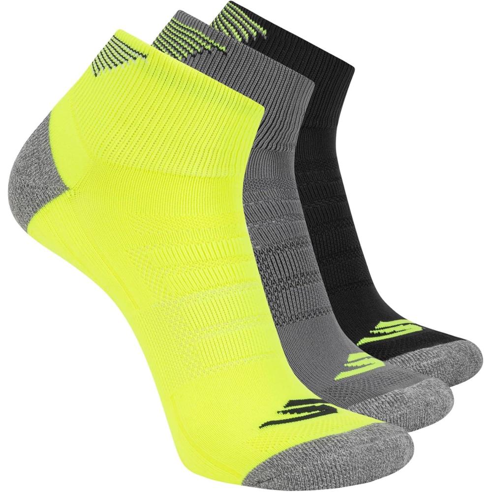 imageSkechers mens 3pack Performance Golf Quarter Crew Socks Odor Control ampamp Mesh VentilationSafety YellowSteel GrayBlack