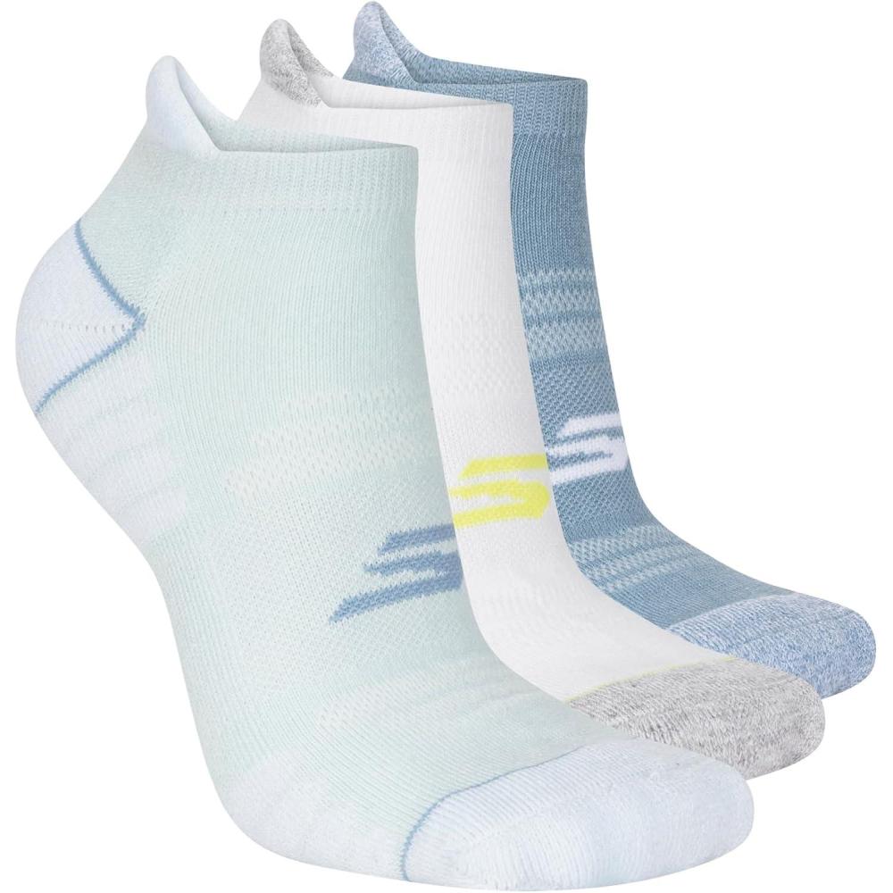 imageSkechers womens 3pack Performance Pickleball Low Cut Socks Odor Control ampamp Mesh VentilationPowder BlueWhiteChambray