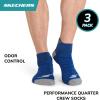 Skechers mens 3-pack Performance Golf Quarter Crew Socks, Odor Control & Mesh Ventilation(Cobalt Blue/White/Black)