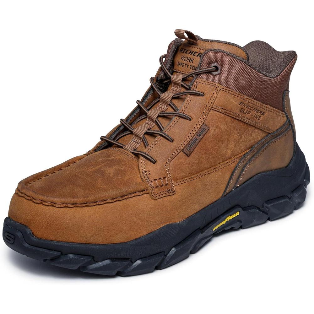 imageSkechers Mens Moc Hands Free Slip Ins Santoro Leather Nano Safety Toe Industrial BootBrown