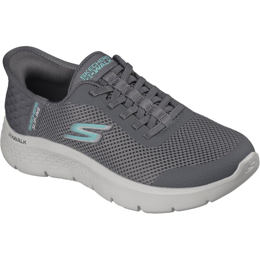 imageSkechers Womens Go Walk Flex Hands Free SlipinsGrand Entry SneakerCharcoalTurquoise